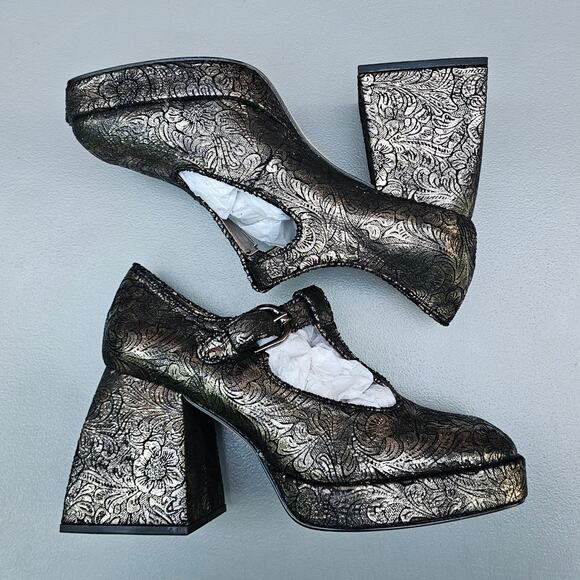 Metallic MaryJane Platform Heel Sam Edelman Circus Kay Size 9.5 Brown Floral EUC - Picture 13 of 13